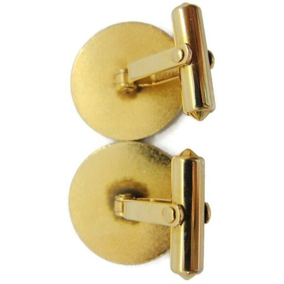 Red White Enamel Checkered Crest 1/20 12Kt Yellow Gold Filled Cufflinks Round - Picture 6 of 10